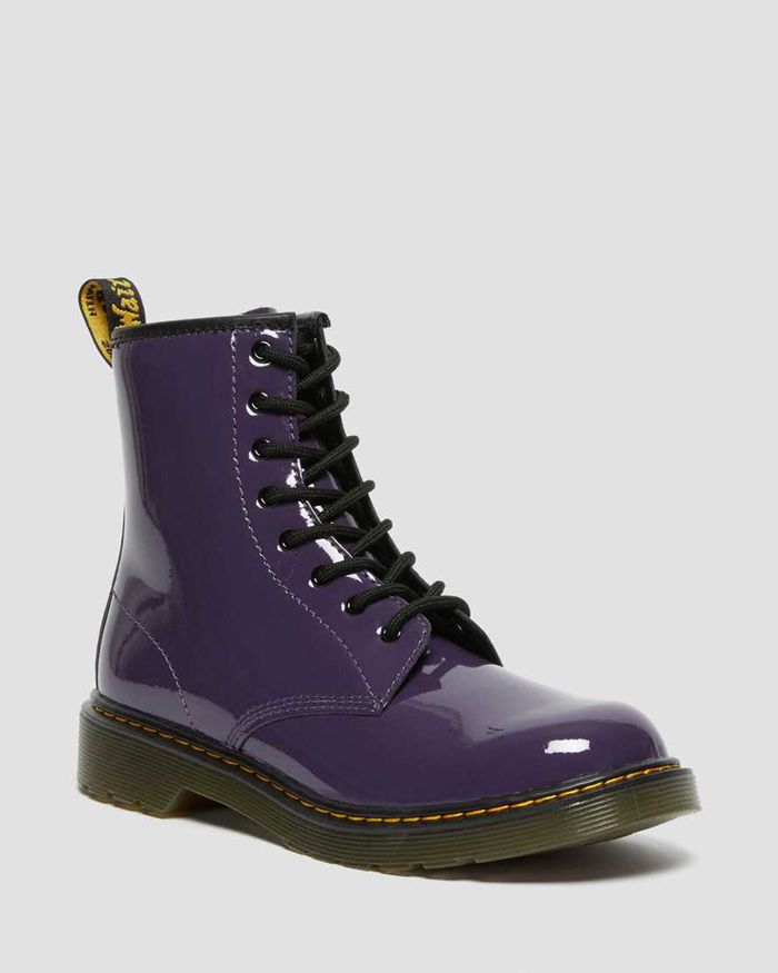 Dr Martens Kids Youth 1460 Patent Leather Lace Up Boots Purple - 61593XINY